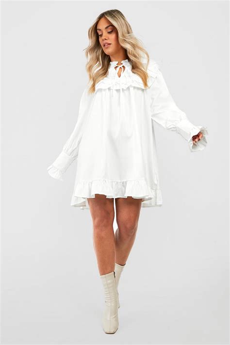 Plus Woven Long Sleeve Smock Dress Boohoo