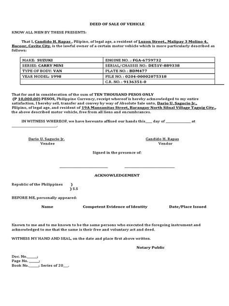 Deed Of Sale Motorcycle Pdf