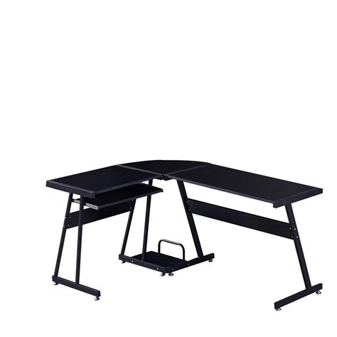 Home Office L-Shaped Computer Desk with Keyboard Tray Black