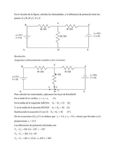 En El Circuito De La Figura Calcular Las Intensidades Y La Diferencia