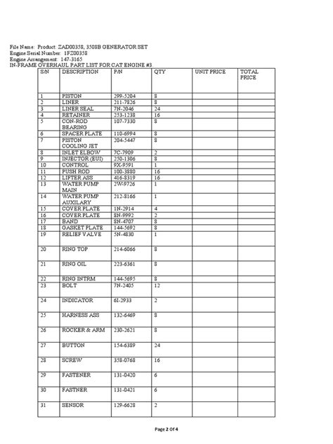 Request For Cat Genset Parts | PDF | Pump | Piston