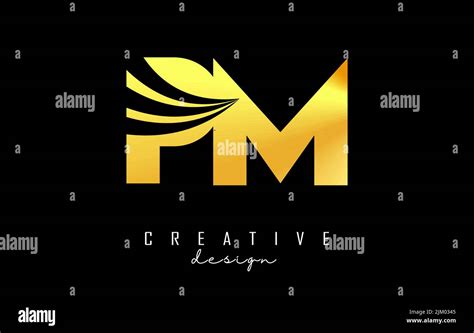 Creative Golden Letter Pm P M Logo With Leading Lines And Road Concept