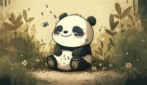 Fluffy cute panda baby in the forest in laughing happily, style, Animal ...