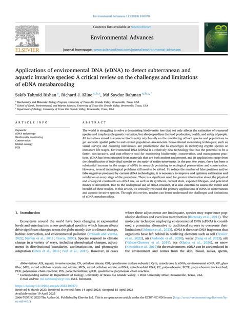 PDF Applications Of Environmental DNA EDNA To Detect Subterranean