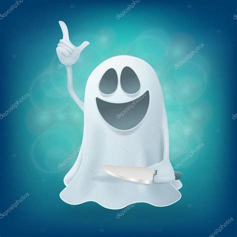 Laughing funny cartoon ghost character with knife Stock Illustration by ...