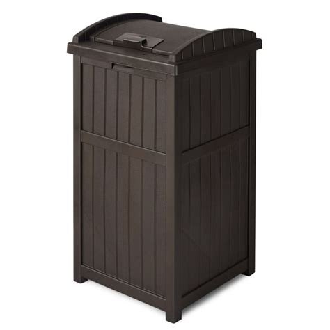 Suncast 33 Gallon Hideaway Outdoor Trash Bin, Secure Resin Lid, Large Patio Deck Garbage Can ...