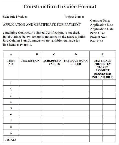 7 Construction Invoice Samples Examples Templates Sample Templates