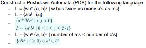 Solved Construct A Pushdown Automata Pda For The Following Chegg