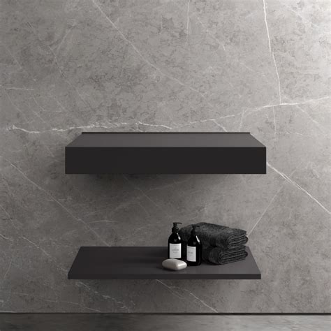 Stone Wall Hung Slimline Countertop Basin Towel Shelf Mm Charcoal