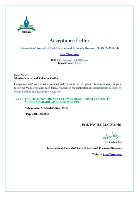 Pdf Acceptance Letter For Publication International Journal Of