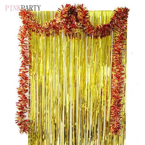 Pinkparty 1x2 Metros De Oro Foil Franja Tinsel Cortina Borla Guirnaldas