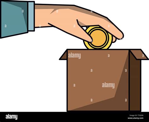 Hand Depositing Coin In Box Cartoon Stock Vector Image And Art Alamy