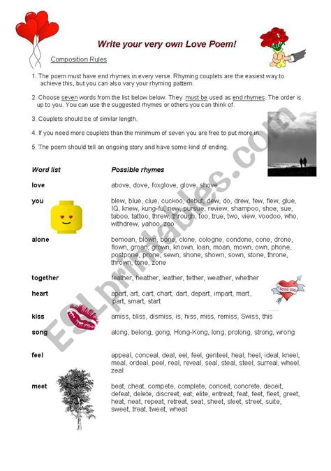 Guided Writing Love Poems Esl Worksheet By Dottel