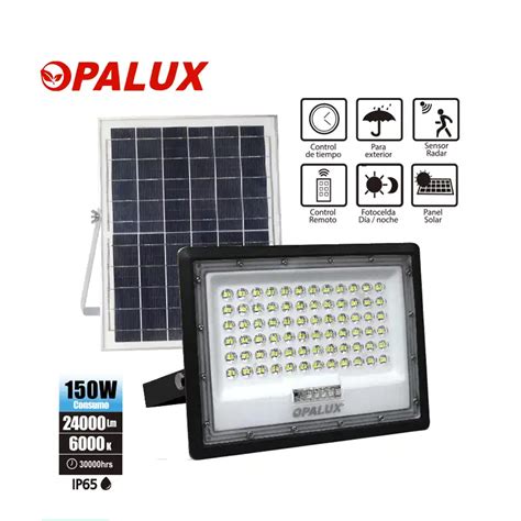 Reflector solar Opalux 150W incluye panel solar y batería independiente