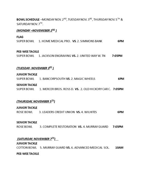 Free Printable Bowl Schedule