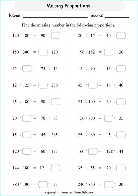 Free Math Worksheets Ratios