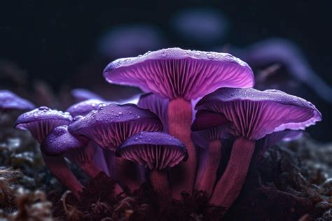 Premium Ai Image Purple Mushrooms With A Dark Background