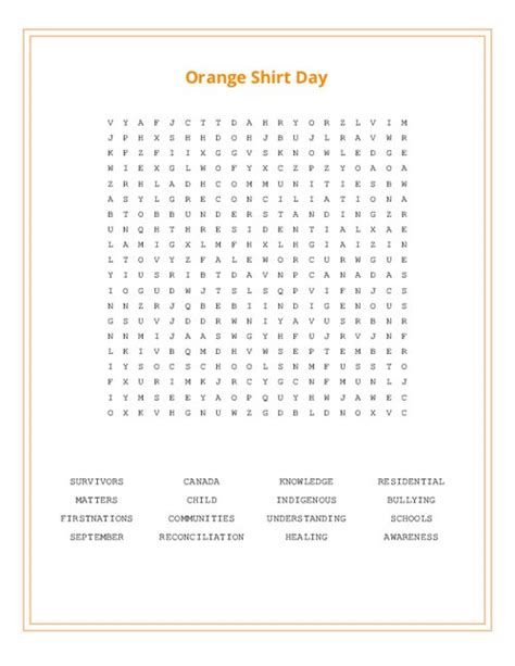 Orange Shirt Day Word Search