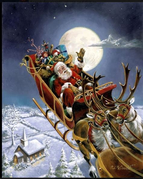 Santas On His Way Christmas Scenes Christmas Art Christmas Pictures