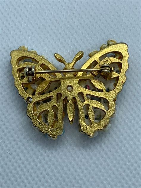 Vintage Enamel Rhinestone Butterfly Brooch Marked Sa Gem