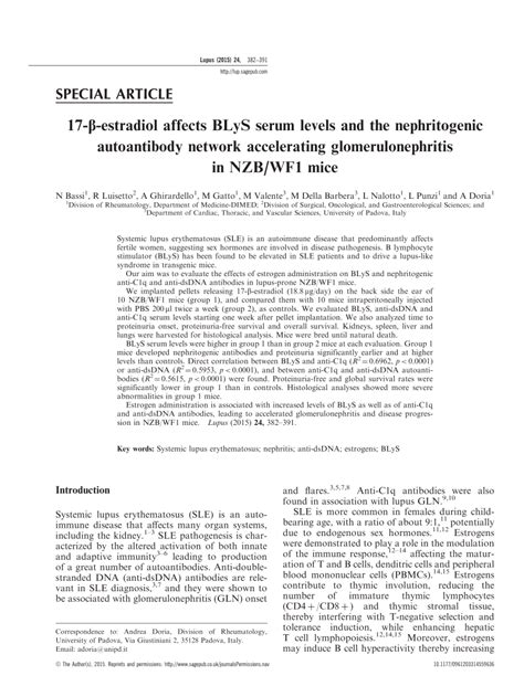 Estradiol Affects Blys Serum Levels And The Nephritogenic