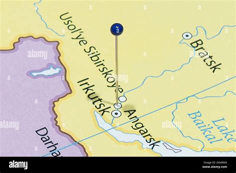 close angarsk city blue pin needle russia country political map stock photo