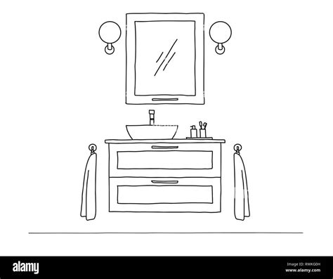 Sketch The Bathroom Bathroom Furniture And Washbasin Vector Stock