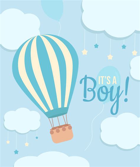 It S A Boy Baby Shower Card With A Hot Air Balloon And Clouds With A