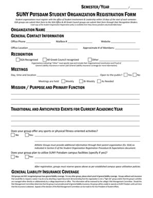 Fillable Online Potsdam Student Organization Form PDF SUNY Potsdam