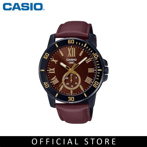 Casio General Mtp Vd Bl B Dark Brown Leather Band Men Watch Shopee