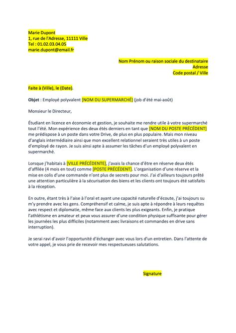 Lettre De Motivation Grande Distribution Format Word PDF