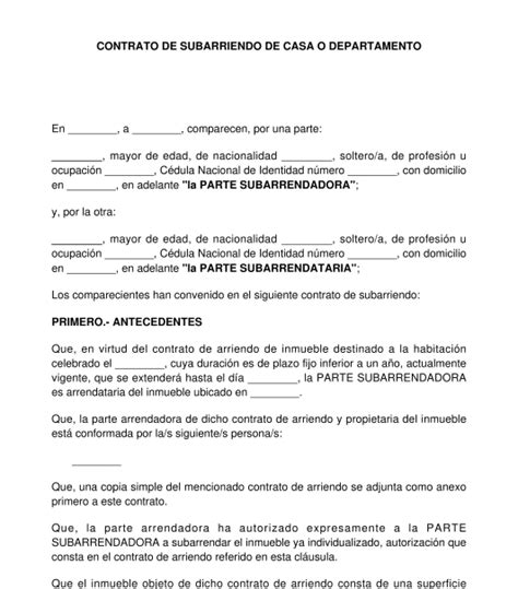 Contrato De Subarriendo Modelo En Formatos Word Y Pdf Hot Sex Picture