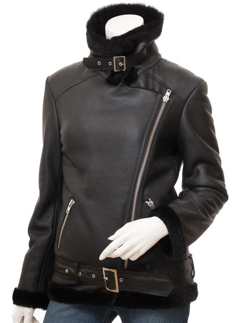 Women S Black Shearling Biker Jacket Dadeville Women Caine