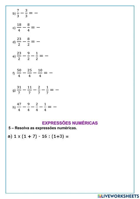 Expressões Numéricas Com Fração Exercícios