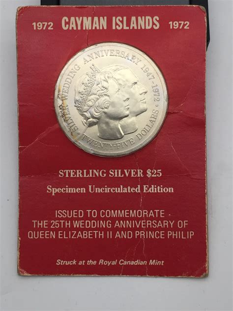 1972 Cayman Islands 25 Sterling Silver Uncirculated Coin Commemorate