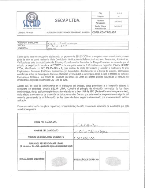 Autorizacion Secap Ltda Espa Ol Studocu