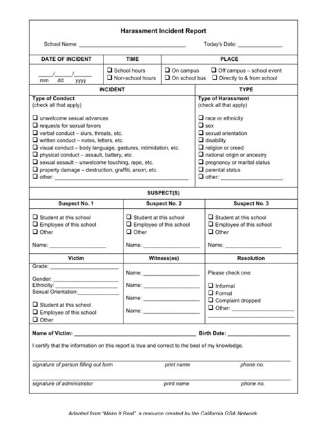 Harassment Incident Report Template Pdf