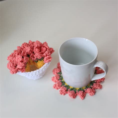 Crochet Flower Pot Coaster Set Written Pattern, crochet plant pot coas ...