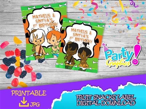 Pebbles And Bam Bam Birthday Party Fruit Snacks Label Digital Download Pebbles And Bam Bam Fruit