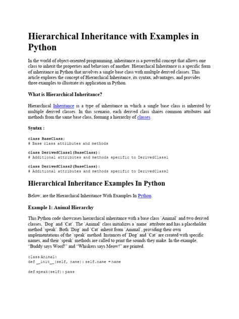 Hierarchical Inheritance With Examples In Python1 Download Free Pdf