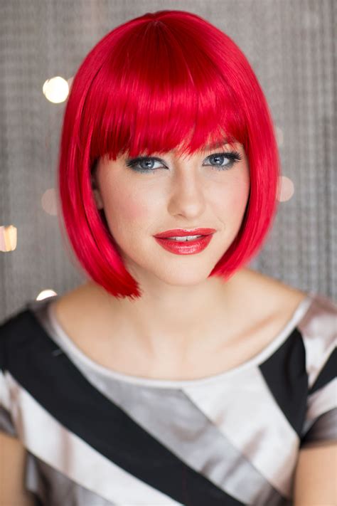 Vibrant Bright Red Bob Wig Maisy Annabelleswigs Annabelles Wigs Uk