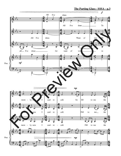 The Parting Glass Ssa By Traditional Arr J W Pepper Sheet Music