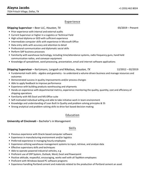 Shipping Supervisor Resume Samples Velvet Jobs