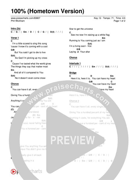 100 Hometown Version Chords Pdf Phil Wickham Praisecharts