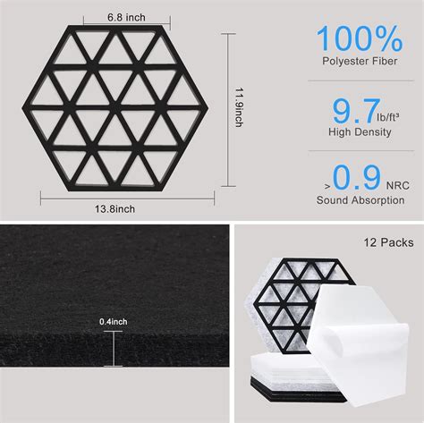 Paquete De 12 Paneles Acústicos Autoadhesivos Paneles Hexagonales De