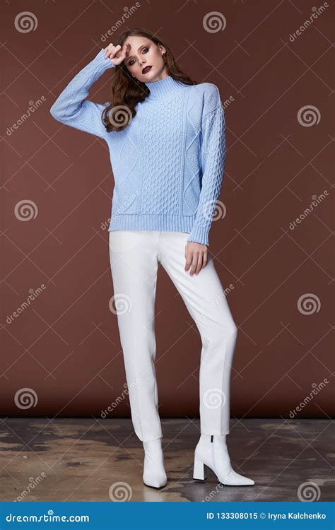 Beautiful Woman Long Brunette Hair Glamour Model Wear Pants Stock Image Image Of Magazine