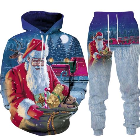 Buy Christmas Santa Claus Autumn Winter 3d Printed Mens Tracksuit Set