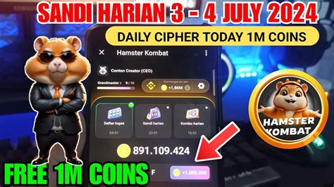 Update3 Juli Sandi Harian Hamster Kombat Daily Cipher 1M Coin Today