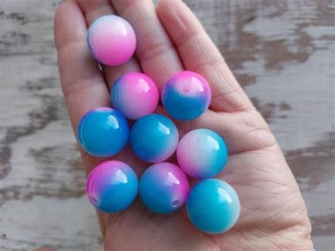 20mm Hot Pink Aqua Glossy Mermaid Bubblegum Beads 10ct Etsy Hot