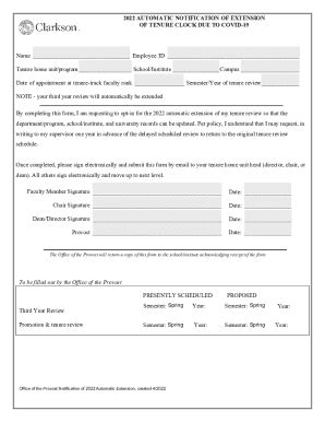 Fillable Online Tenure Clock Extension Request Due To COVID 19